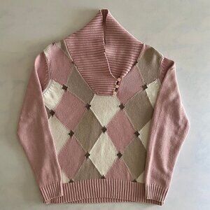 Liz Claiborne Petite Cotton Pink Diamond Checker Knit Sweater